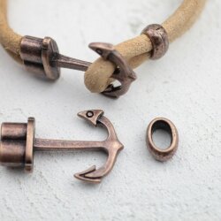 5 Antique Copper Anchor Bracelet Clasps & Slider Beads