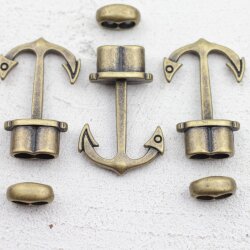 5 Antique Brass Anchor Bracelet Clasps & Slider Beads