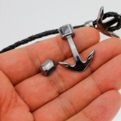 5 Gunmetal Anchor Bracelet Clasps & Slider Beads