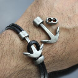5 Dark Silver Anchor Bracelet Clasps & Slider Beads