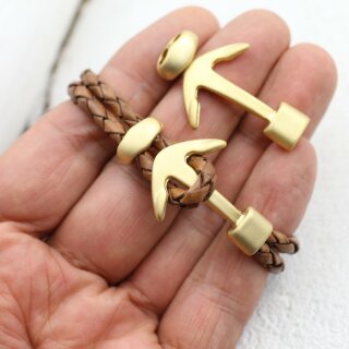 1 Armband-Verschluss Anker mit Schiebeperlen mattgold