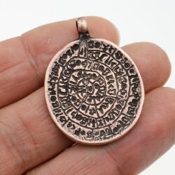 5 Disc Of Phaistos Pendant 39x29 mm, antique copper