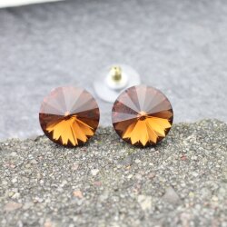 14 mm Swarovski Crystal Stud Earrings Rivoli Earrings with Swarovski Crystals Smoked Topaz