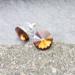 14 mm Swarovski Crystal Stud Earrings Rivoli Earrings with Swarovski Crystals Smoked Topaz