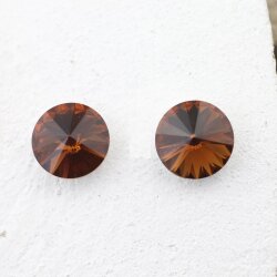 14 mm Rivoli Ohrstecker Ohrringe mit Swarovski Kristallen. Smoked Topaz