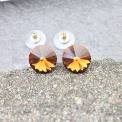 14 mm Swarovski Crystal Stud Earrings Rivoli Earrings with Swarovski Crystals Smoked Topaz