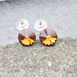 14 mm Rivoli Ohrstecker Ohrringe mit Swarovski Kristallen. Smoked Topaz