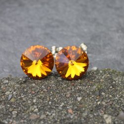 14 mm Swarovski Crystal Stud Earrings, Rivoli Earrings with Swarovski Crystals Topaz