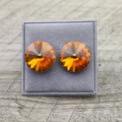 14 mm Swarovski Crystal Stud Earrings, Rivoli Earrings with Swarovski Crystals Topaz