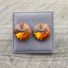 14 mm Swarovski Crystal Stud Earrings, Rivoli Earrings with Swarovski Crystals Topaz