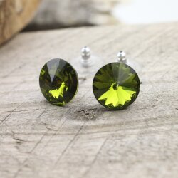 14 mm Rivoli Ohrstecker Ohrringe mit Swarovski Kristallen. Olivine