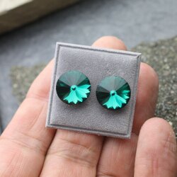 14 mm Swarovski Crystal Stud Earrings Rivoli Earrings with Swarovski Crystals Emerald