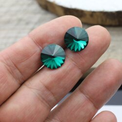 14 mm Swarovski Crystal Stud Earrings Rivoli Earrings with Swarovski Crystals Emerald