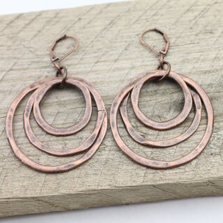 Antique Copper Circle Earrings- three circle