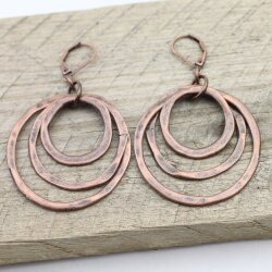 Antique Copper Circle Earrings- three circle