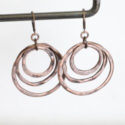 Antique Copper Circle Earrings- three circle