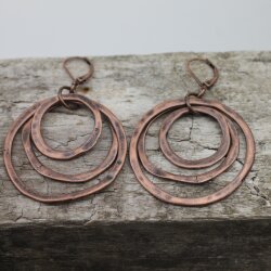 Antique Copper Circle Earrings- three circle