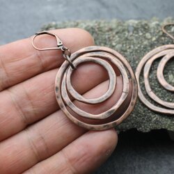 Antique Copper Circle Earrings- three circle