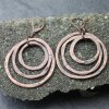 Antique Copper Circle Earrings- three circle