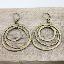 Antique Brass Circle Earrings- three circle