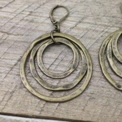 Antique Brass Circle Earrings- three circle