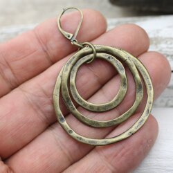 Antique Brass Circle Earrings- three circle