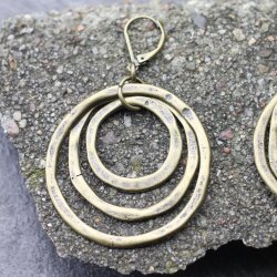 Antique Brass Circle Earrings- three circle