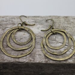 Antique Brass Circle Earrings- three circle