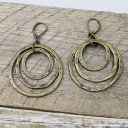 Antique Brass Circle Earrings- three circle