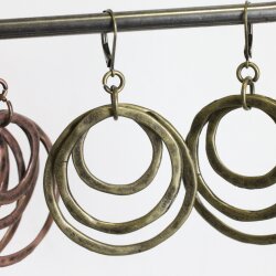 Antique Brass Circle Earrings- three circle