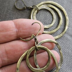 Antique Brass Circle Earrings- three circle