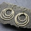 Antique Brass Circle Earrings- three circle