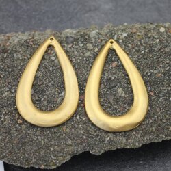 5 Matte Gold Drop Charms, Pear Pendants Ethnic Style