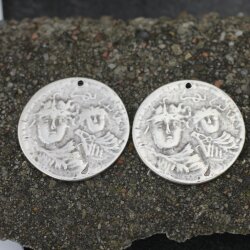 5 Antique Silver Mary and Jesus Coin Charms