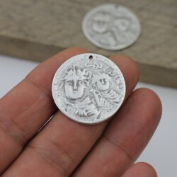 5 Antique Silver Mary and Jesus Coin Charms