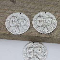 5 Antique Silver Mary and Jesus Coin Charms