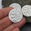 5 Antique Silver Mary and Jesus Coin Charms