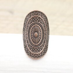Antique Copper Mandala Ring Large Oval Ring