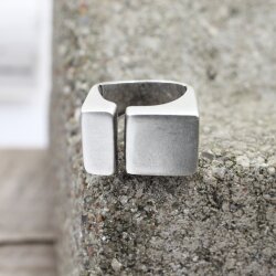 Silver Modernist Ring, Abstract Statement Brutalist Ring