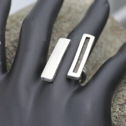 Silver Brutalist Double Lines Ring, Modernist Abstract Ring