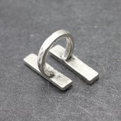 Silver Brutalist Double Lines Ring, Modernist Abstract Ring