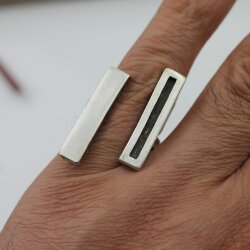 Abstrakter Doppel Linien Statement Ring, Silber Ring