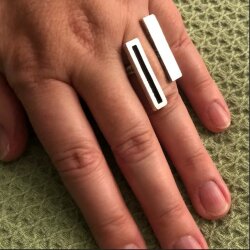 Abstrakter Doppel Linien Statement Ring, Silber Ring