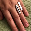 Silver Brutalist Double Lines Ring, Modernist Abstract Ring