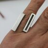 Silver Brutalist Double Lines Ring, Modernist Abstract Ring