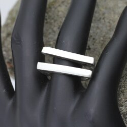 Silver Brutalist Double Lines Ring, Modernist Abstract Ring