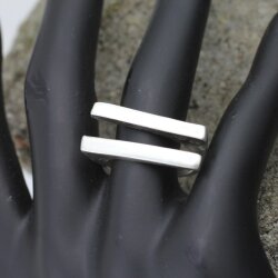 Abstrakter Doppel Linien Statement Ring, Fallender Silber...