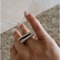 Silver Brutalist Double Lines Ring, Modernist Abstract Ring