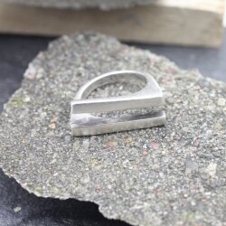 Silver Brutalist Double Lines Ring, Modernist Abstract Ring