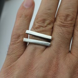 Silver Brutalist Double Lines Ring, Modernist Abstract Ring